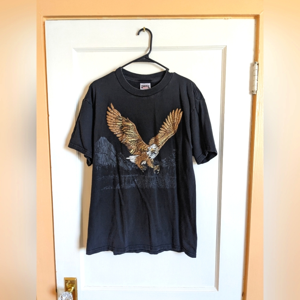Vintage tultex bald eagle Tshirt gold puff print large